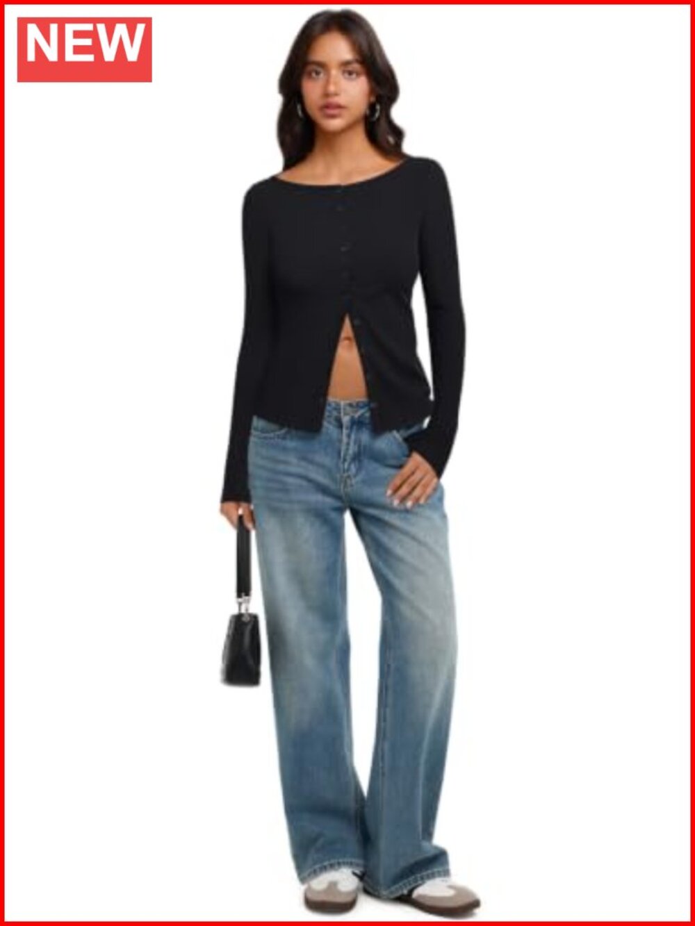 REORIA Lightweight Cropped Ribbed Knit Cardigan Button Top Slim Fit - Picture 5 of 6